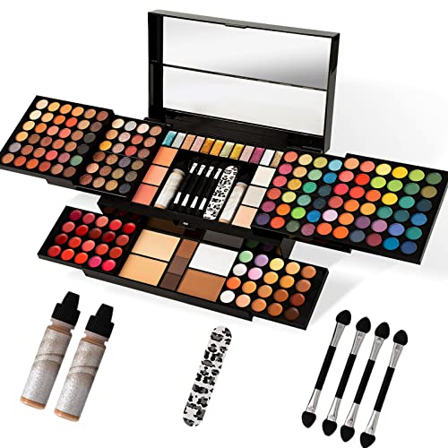 187 Colors Professional Makeup Pallet Set Kit Combination, All In One Makeup Kit For Women Full Kit - Include Eye Shadows/Lip Gloss/Conncealer/Foundations/Blushes/Highlighter/Contour/Eyebrow Powder/Nail File /Mirror,Makeup Gift Set For Women Girls (007-N) #TOP17