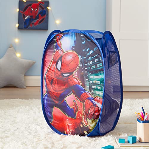 Marvel Spider-Man Pop-Up Hamper for Kids,Red Collapsible Laundry Basket with Durable Carry Handles,21" H x 13.5" W x 13.5" L,Lightweight & Portable