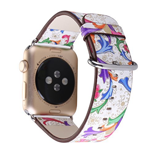 MeShow 49mm/45mm/44mm 42mm Soft PU Leather Pastoral/Rural National Style Replacement Strap Wrist Band with Silver Metal Adapter Compatible for iWatch Series 8/7/SE/6/5/4/3/2/1/Ultra(Not fit for iWatch 40mm/38mm)