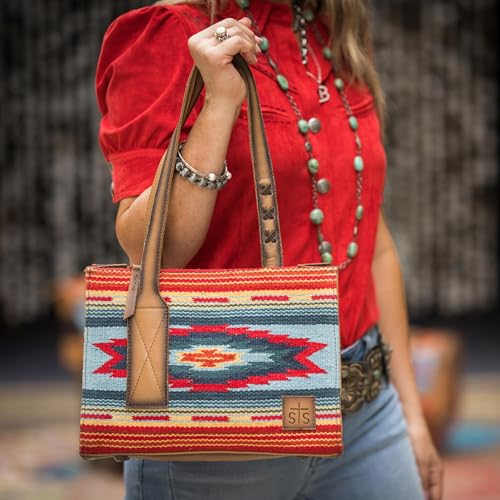 Cartera STS Ranchwear Chaynee Valley Serape Collection Ruby, de cuero, con bolsillo para portar arma oculta, doble asa, multifuncional miniatura 2