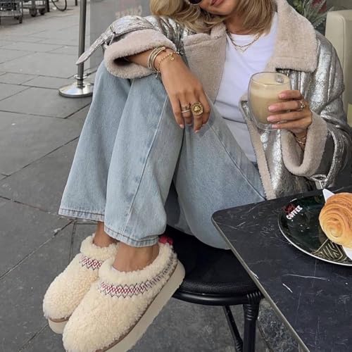 Women's Platform Slippers Mini Boots Braid with Plush Fleece Lining Fuzzy Slippers for Women Slip on Clogs4