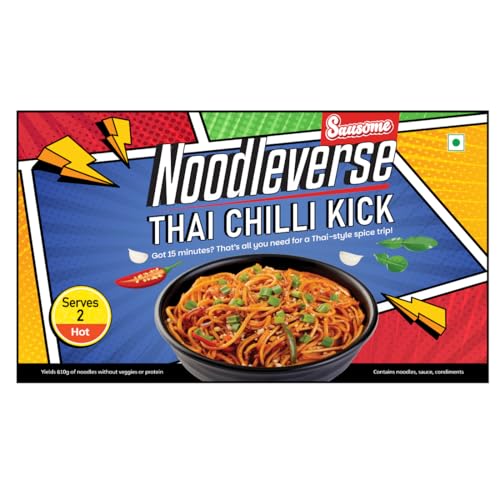 Image of Sausome Noodleverse Thai Chilli Kick - Spicy Garlic DIY Gourmet Noodle Kit | Thai Flavour | 2 Servings | Easy-to-Cook Vegetarian Meal Kit | Net Wt. 370 g