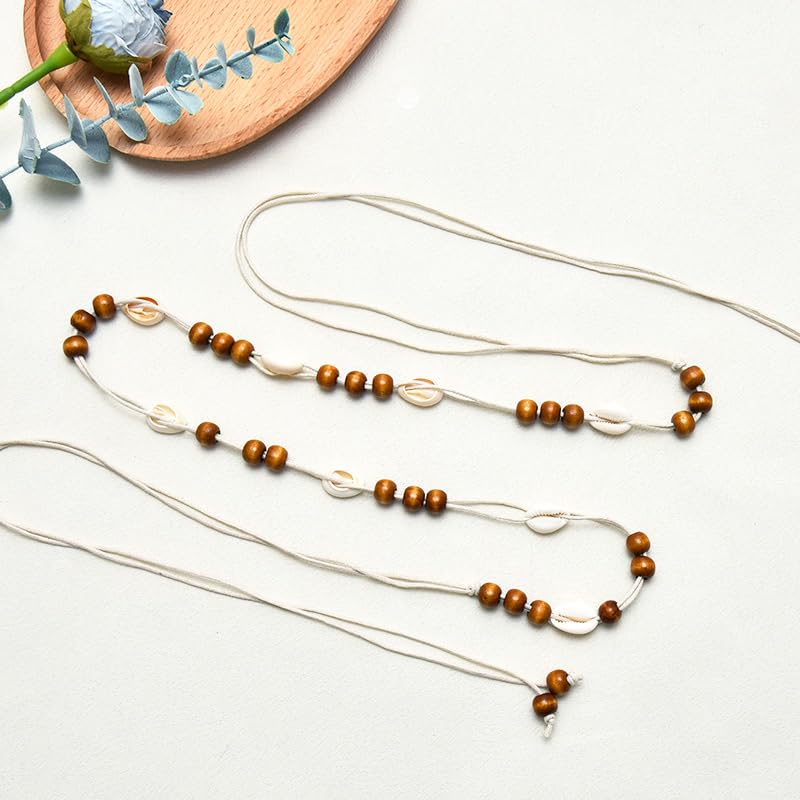 Womens Boho Macrame Belt for Dress Bohemian Style Rope Tassel Braided Waist Belt with Wooden Beads Shell Charm for Stylish Festival Casual Beach Accessories2