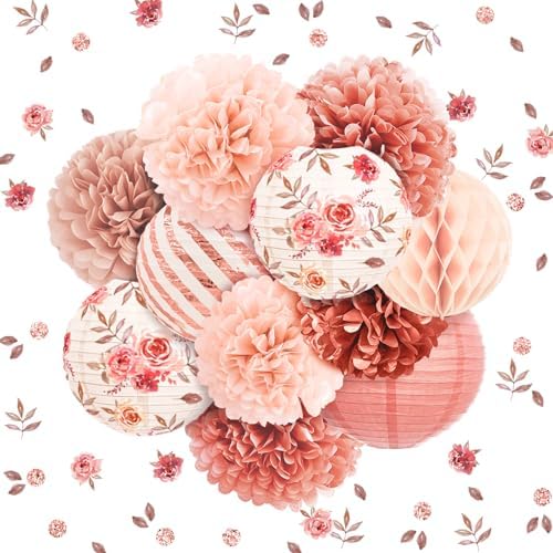 NICROLANDEE Wedding Decorations, 12PCS Rose Gold Paper Lanterns T...