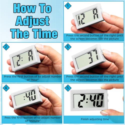 Image of Frienda 12 Pieces Mini Digital Clock Small Digital Clock Stick on Battery Operated Self Adhesive Bracket for Car Dashboard Fridge (White)
