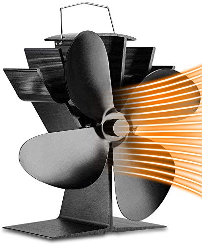 Kamin Ventilator-Stromloser Ventilator für Kamin, Geräuscharmer Betrieb 4 Rotorblätter Ofenventilator, Ventilator Feuerstelle Kaminöfen,