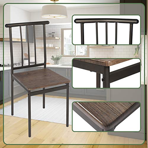 LAZZO 5 Piece Dining Table Set, Wooden Kitchen Table Set with Metal Frame, Rectangular Dining Room Table and 4 Chairs Set for Breakfast Nook,Home, Dinette, Kitchen Studio (Brown)