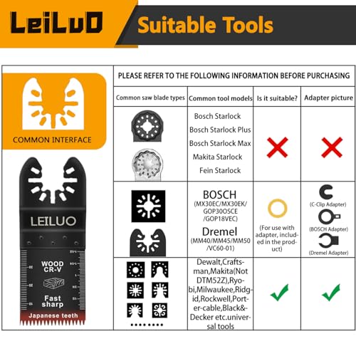 LEILUO Japanese Teeth Oscillating Tool Blades 15Pcs CRV Multitool Blades Set Wood Cutting Extra-Long Oscillating Saw Blade Compatible with DeWalt Makita and More