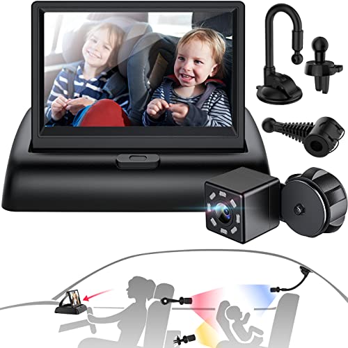 Image of RJR Baby Car Mirror, 4.3''HD Night Vision Function Car Camera with 3 Use Scenarios and 360° Rotation, Safety Car Seat Mirror & Monitor with Wide Crystal Clear View, Easily Observe the Baby's Move