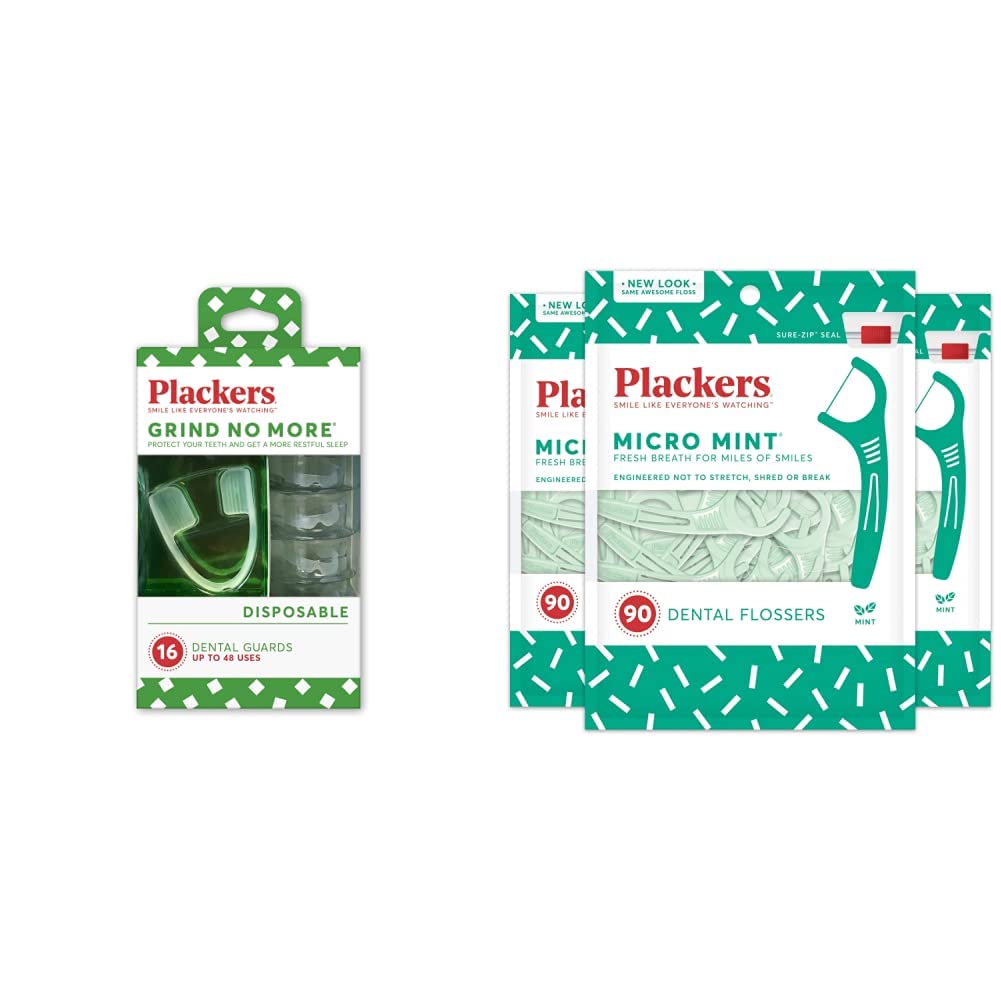 PlackersGrind No More Night Guard (16 Count) and Plackers Micro Mint Dental Floss Picks (90 Count)