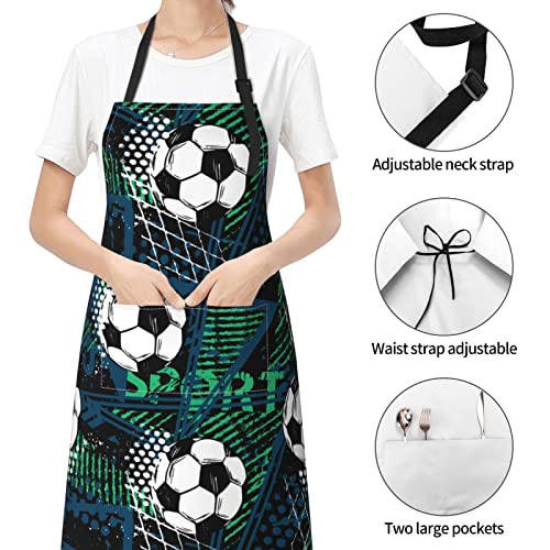Oplp Football Waterproof Apron Geometric Pattern Background Cooking Kitchen Apron Unisex Adjustable Apron #TOP4