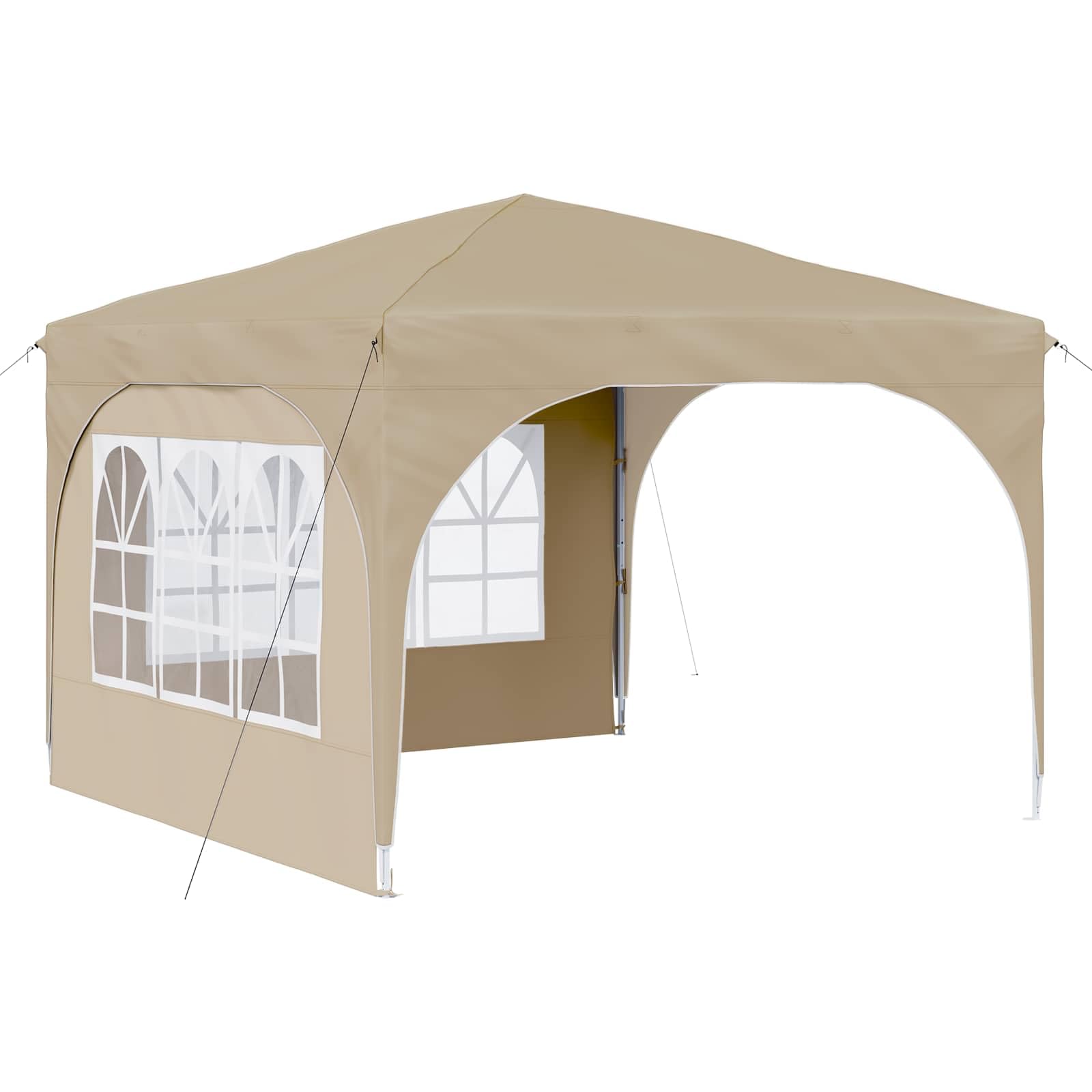 Pop-up Partyzelt 290x290 cm mit 2 Seitenwänden, Pavillon Creme | Flexibler Sonnenschutz für Garten und Terrasse: 3-stufig höhenverstellbar mit robustem Stahlgestell und Zubehör.