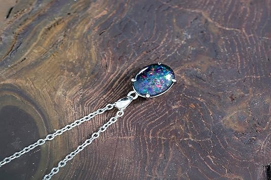 Necklace with Pendant made of genuine Australian Opal, 6.25 carats, 925 Sterling Silver, for Women, Small, Silver/Gemstone, Opal