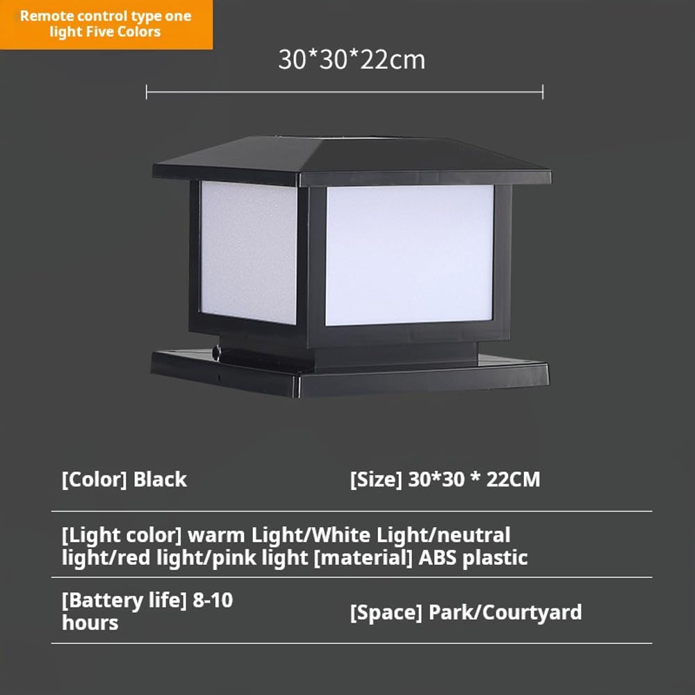 HZWJIA Solar Pillar Lamp ABS Plastic LED Fence Deck Post Cap Lightpillar Lights Outdoor IP65 Waterproof Pillar Head Lamp Black Outdoor Waterproof Solar Pillar Lamp Door Pillar Patio Landscape Post Lig