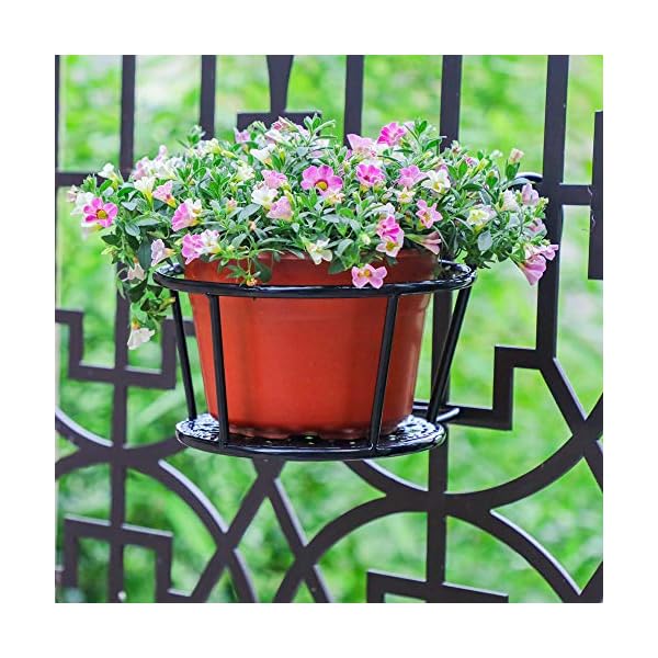 Metal/Iron Art Hanging Baskets Flower Pot Holder - Great for Patio Balcony Porch or Fence,White, Black - Image 5