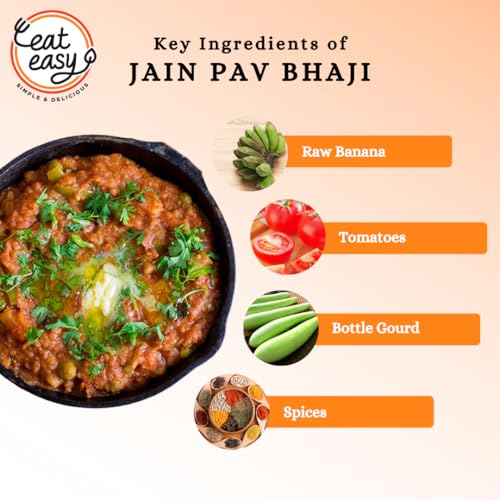 Image of Eat Easy Ready To Eat Jain Pav Bhaji, 65gm (Pack of 2) | Just Add Water and Cook | No Onion No Garlic, Vegetarian Healthy Instant Food for Travel, Trekking, Campign | No Preservatives | No Added Artificial Colours & Flavours