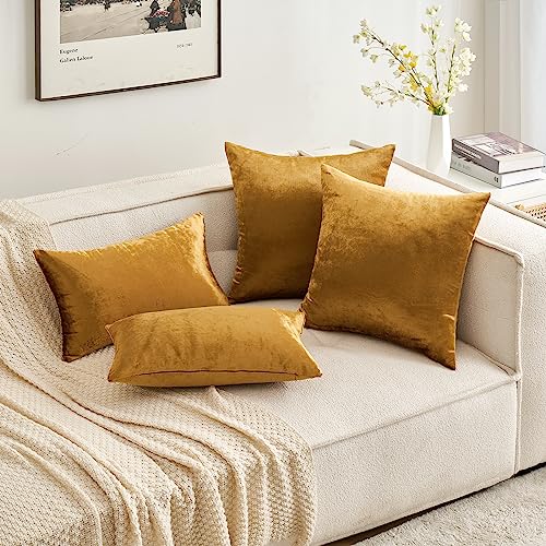 MIULEE Champagne Gold Luxurious Velvet Cushion Covers Soft Decorative Square Throw Pillow Case Pillowcases for Livingroom Sofa Bedroom with Invisible Zipper 20"x20" 50cm x 50cm 2 Pieces - Image 4