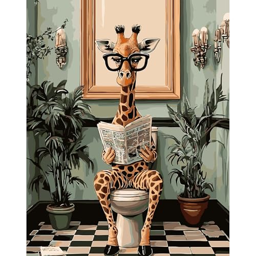 DAERLE Pintura por Números para Adultos, Jirafa adorable, Kit de Pintura al óleo de Lienzo para con Pinceles, DIY Pintura por Números Para Decoración Del Hogar, Sin Marco 30x40 cm, Jirafa