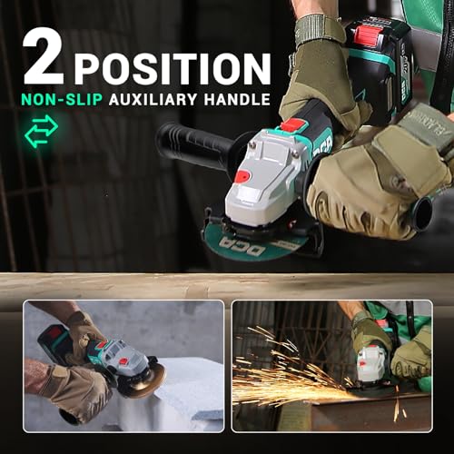 DCA Cordless Angle Grinder 4-1/2 inch, 20V Brushless Motor 8500RPM, Battery Grinder Tool-Free Guard, 4.0Ah Battery & Charger, Power Electric Cut Off Tool with 6 Discs for Cutting, Grinding, Polishing by DCA - Image 5