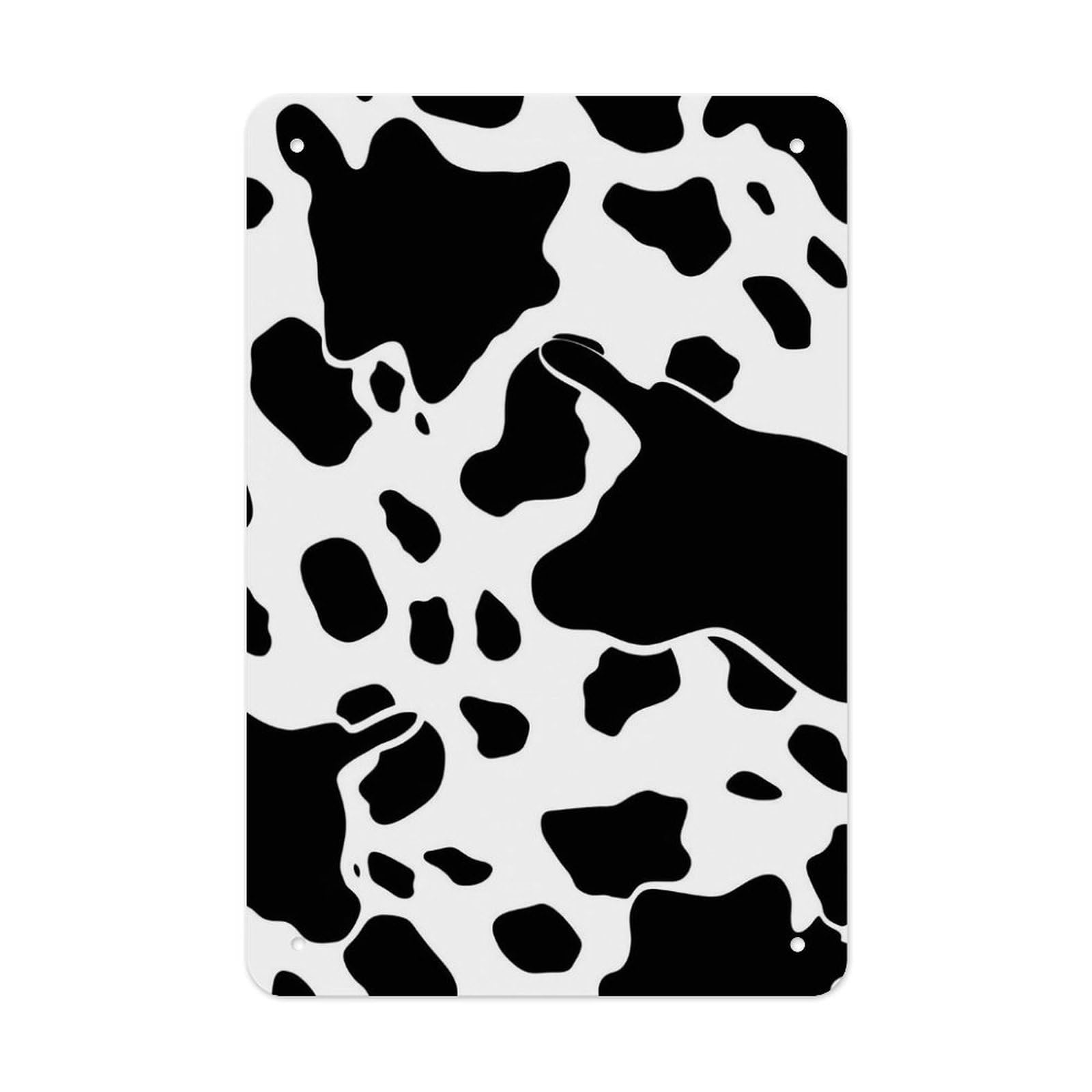 QMNLKH Black And White Cow Print Plaques for Wall Decor, Personalized Metal Tin Sign for Home, Multifunctional Poster for Office, Fashion Painting for Hallway, Wall Art Pictures, 7.9x11.8Inch