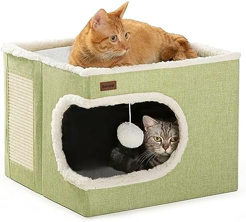 Cat Bed for Indoor Cats Cube House, Covered Cat Cave Beds & Furni...