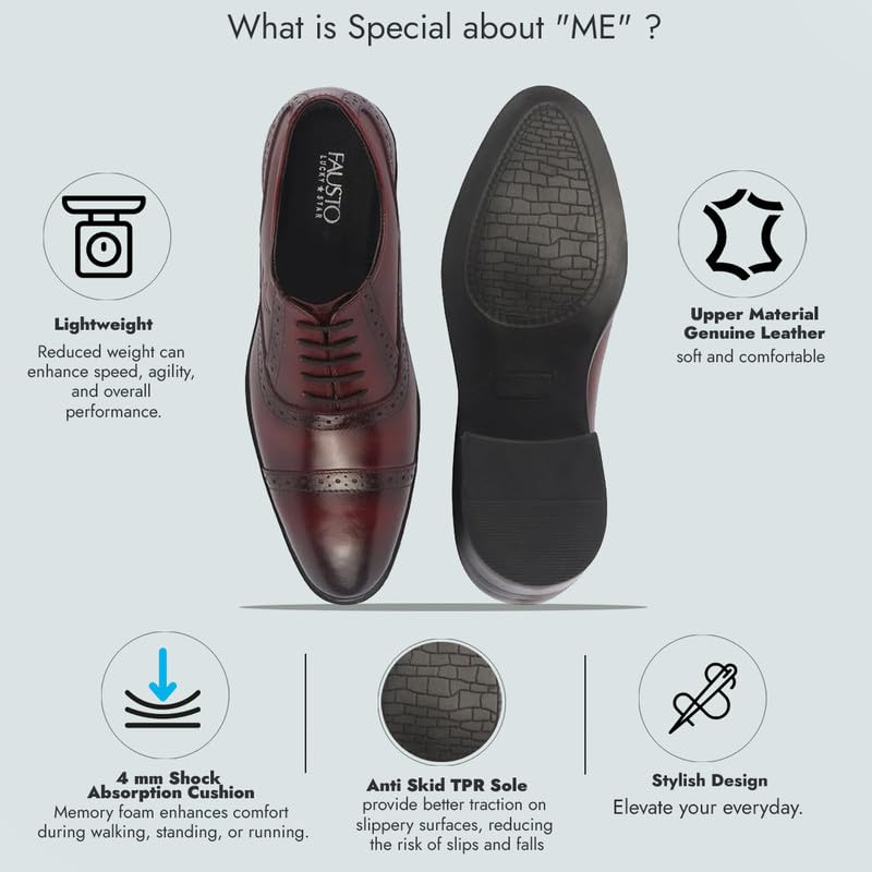Image of FAUSTO Men Genuine Leather Formal Lace Up Brogue Shoes for Office | Meeting Event Shoes with Comfort