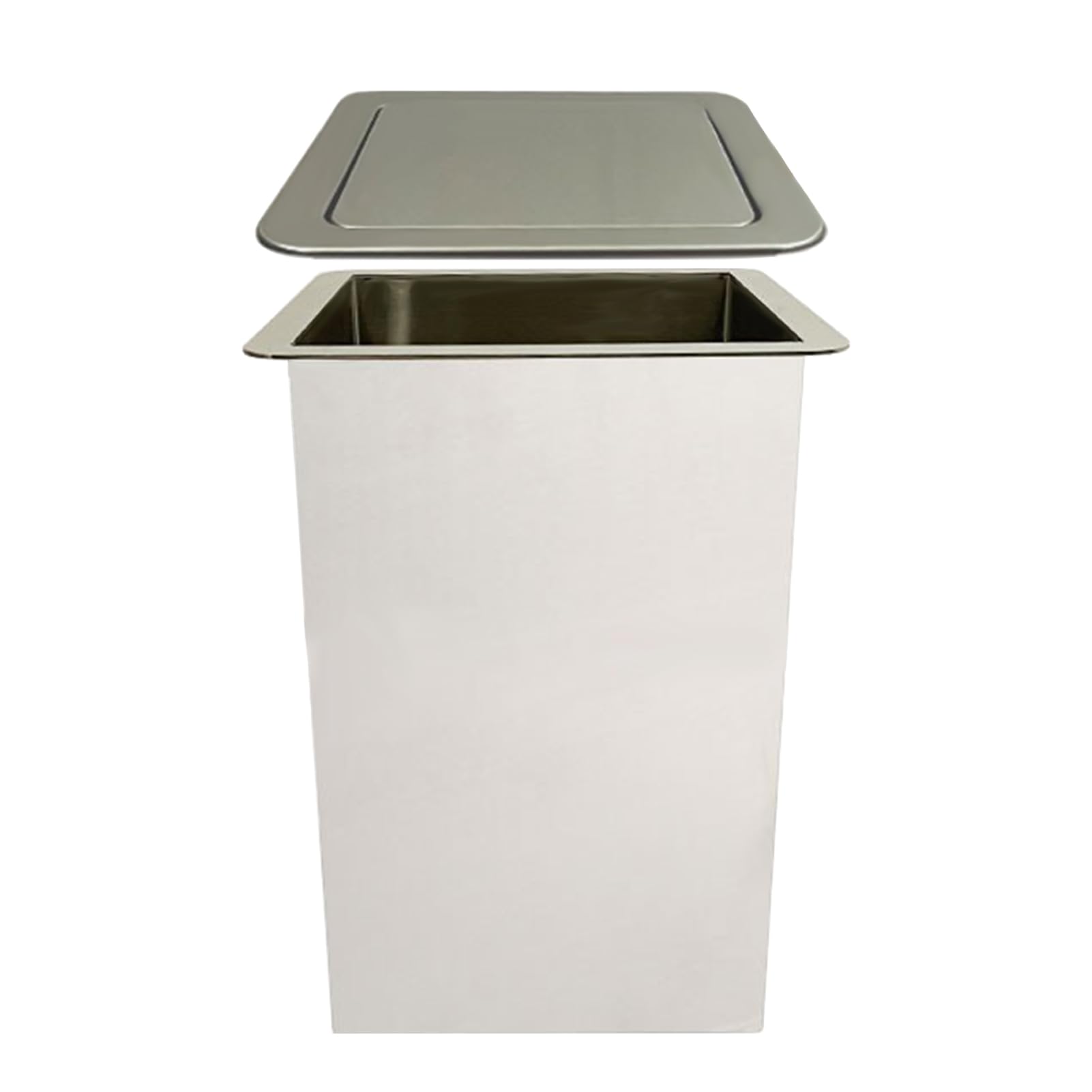 Countertop Trash Can With Swing Lid Square Stainless Steel Kitchen Garbage Can Desktop Built-In Garbage Chute For Home Office Bathroom Bedroom Black 430 Stainless Steel,Grey-430 Stainless Steel
