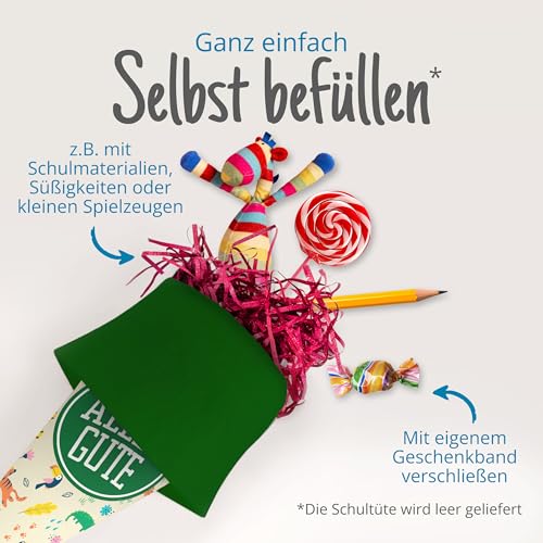 itenga Geschwisterschultüte 35cm Tiere Tiermuster Geschenkverpackung Schultüte Zuckertüte Filzverschluss Kinder Erwachsene (Dschungeltiere mit Text Alles Gute)