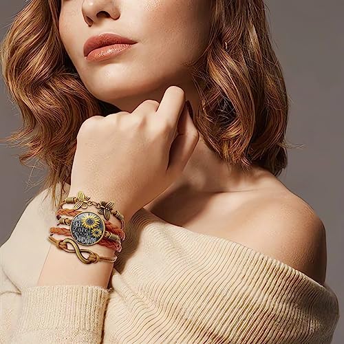 Boho Sunflower Gifts Sunflower Leather Bohemian Bracelet Birthday Gifts for Women Teens Granddaughter Wife Daughter Mom Friendship Bracelets for Her2