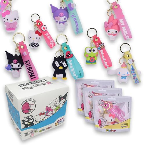 #sbabam Funny Box Hello Kitty Key Ring Serie 2, sleutelhanger Hello Kitty sleutelband Glow in the Dark, 3 stuks - Gadget Kids vindt Kuromi, Cinnamoroll, My Melody en andere, bedels voor tassen