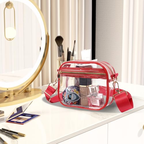 Image of Fibrdoo Clear Bag Stadium Approved, Leather Clear Crossbody Purse Bag for Concerts Sports Events Festivals