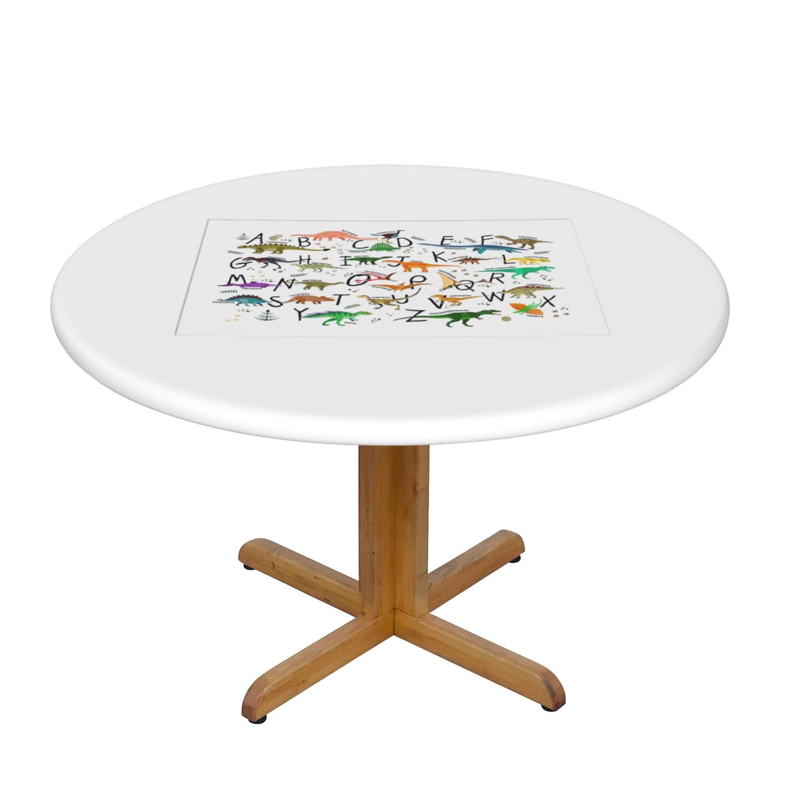 AYYQWE Stylish Learning Alphabets with Dinosaurs Print Round Tablecloth Dining Room Kitchen Table Cover Wedding Party Outdoor Indoor