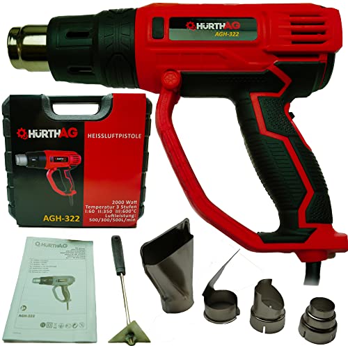 PISTOLA DE CALENTAMIENTO ELÉCTRICA 2000W aire caliente 3 Modos 60-350-600 ℃, 500L/min, 4 boquillas, raspador y maletín de transporte Cover