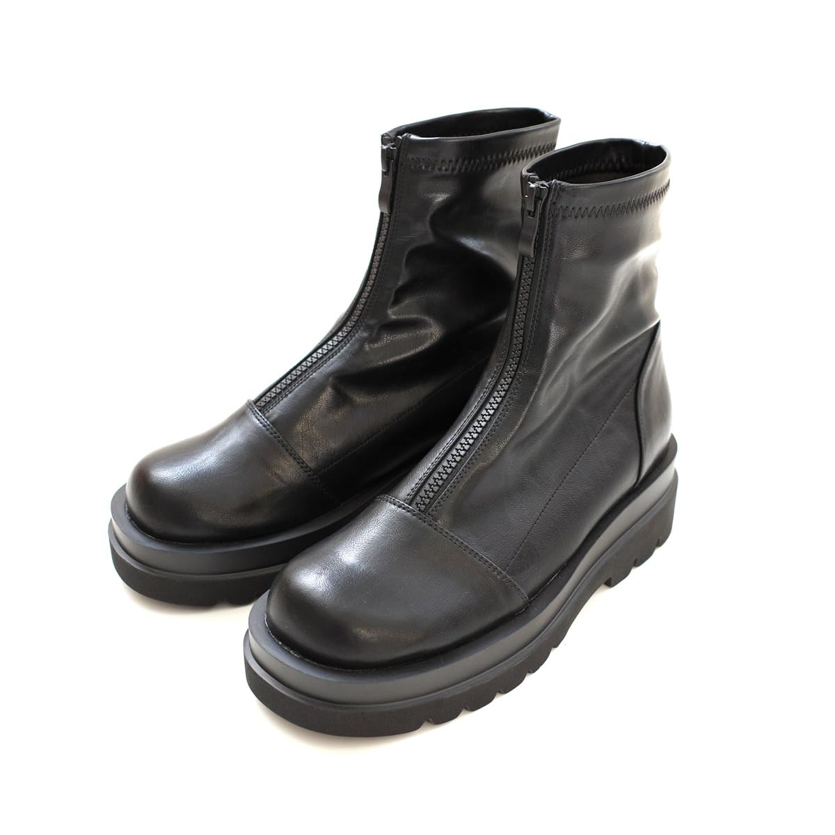 【美品】YELLOW ブラック厚底ジッパーブーツ ショートブーツ フロントジップ ブーツ レディース ショートブーツ 厚底 歩き