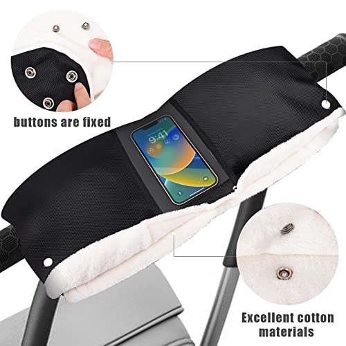 Herefun Kinderwagen Handwärmer, Kinderwagen Handschuhe Schwarz, Wasserdicht Winddicht Kinderwagenhandschuhe Für Winter, Handschuhe Handmuff mit Verdickung Fleece, Kinderwagenhandschuhe Muff für Buggy
