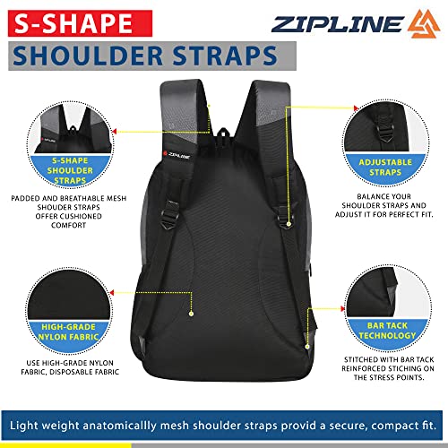 Image of Zipline 35 Ltr, 19 inch Grey Laptop Backpack for Men & Women college girls boys fits 15.6 inch laptop macbook pro /tablet polyester Airline carry-on size