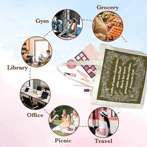 Christian Canvas Tote Bag, Religious Flowers Aesthetic Shopping Grocery Bag, Vintage Beach Bag Gifts For Women Lady Sister Friend Family, Bible Verse Reusable Grocery Bag, Spring Party Totes, 173