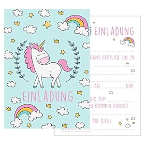 Set van 12 uitnodigingskaarten uitnodigingen kinderverjaardag party meisjes met schattige eenhoorn ansichtkaart…