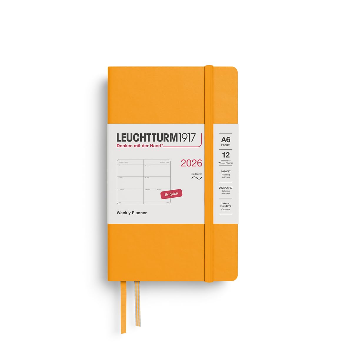LEUCHTTURM1917 372747 Wochenkalender Pocket (A6) 2026, Softcover, Rising Sun, Englisch