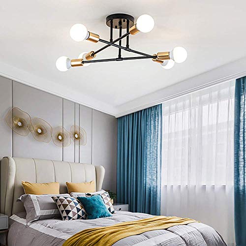 Vintage plafondlamp, E27, moderne plafondlamp, 6 lampen, industriële hanglamp voor slaapkamer, woonkamer - Afbeelding 5