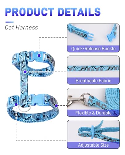 3 Pack Cat Leash and Harness Set, Lightweight Adjustable Collar Escape Proof for Cats - Image 2