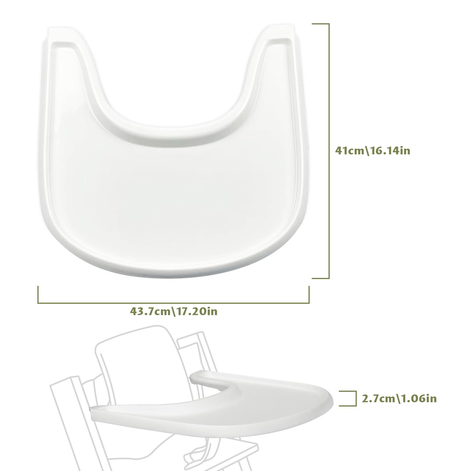 Vassoio compatibile con sedia Stokke Tripp Trapp, Design ergonomico curvo, 100% senza BPA, Comodo da usare e pulire, Adatto per bambini dai 6 ai 36 mesi - Bianco