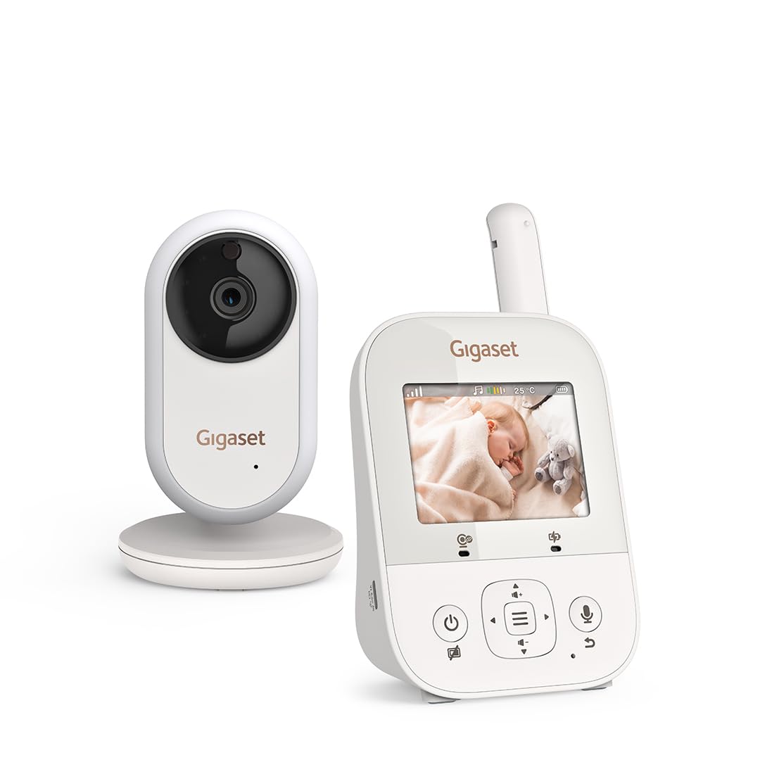 Gigaset Baby 300 Video – Video-Babyphone mit Zwei-Wege-Audio – sichere FHSS Technologie - 2,8“ LCD-Bildschirm - Lange Akkulaufzeit–Nachtlicht-Temperatursensor, Cream White/Warm Grey [Deutsche Version]