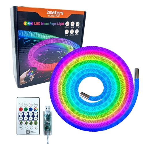 Image of 6.56ft LED Neon Rope Lights, Waterproof Music Sync Strip Lights with Remote & APP Control, USB-Powered Flexible Lighting for Christmas Halloween Decor, Gaming Room Bedroom Indoor Outdoor Decoration