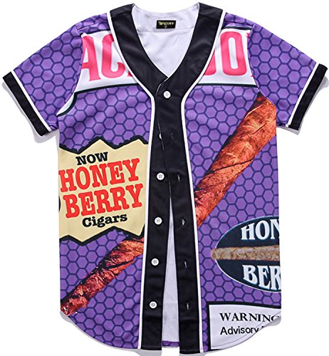 PIZOFF Short Sleeve Arc Bottom 3D Honey Berry Print Baseball Jersey Shirt Y1724-18-L