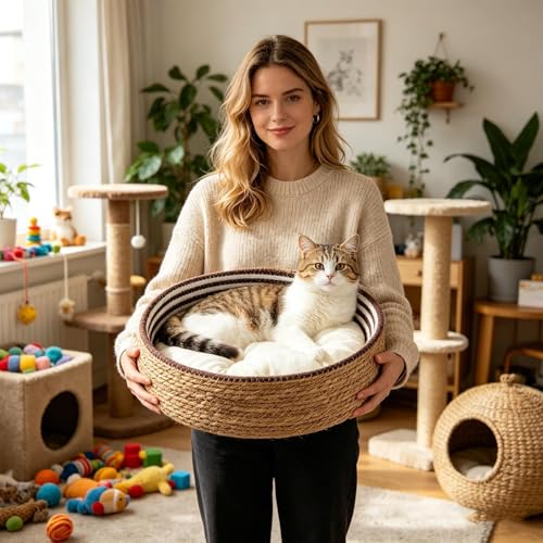 Cesta de cama para gatos acolchada de 35x35 cm y resistente a arañazos 4