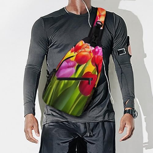 Mochila deportiva Colorful Tulips Sling Bag blanca miniatura 7