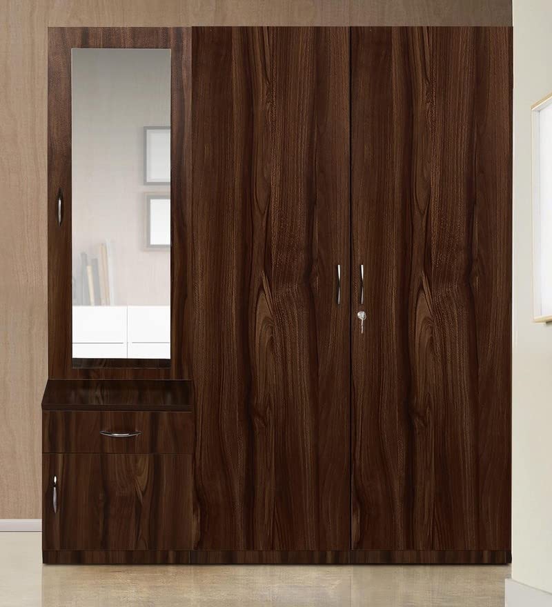 Image of MAMTA DECORATION Engineered Wood Dressing Table with 1 Drawer and 1 Door Storage Wooden Vanitie Tables for Bedroom Living Room (Dark Walnut)
