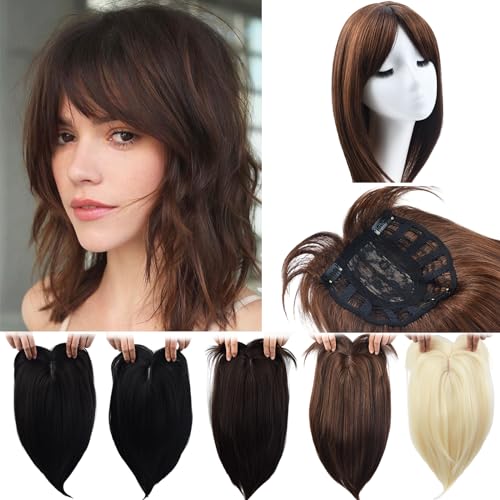 RICH BRIA Medium Brown Synthetic Hair Topper for Women with Thinning Hair, 14 Inch #4 Medium Brown