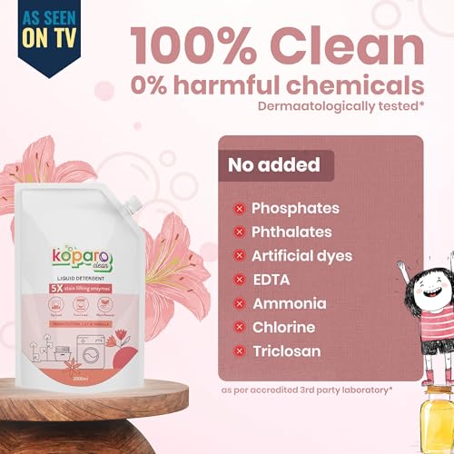 Image of Koparo Liquid Detergent | 2 Litre | Top Load & Front Load Washing Machine Liquid Detergent | Organic Bio-Enzymes Laundry Detergent | Tough on Stains, Safe for Kids & Sensitive Skin | Lily & Vanilla